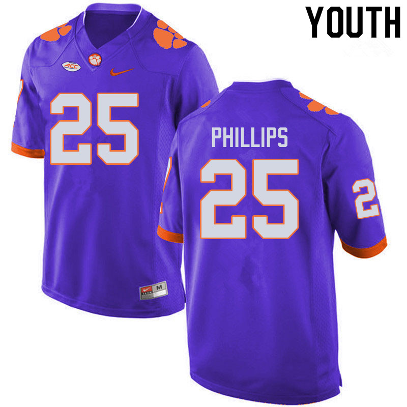Youth #25 Jalyn Phillips Clemson Tigers College Football Jerseys Sale-Purple